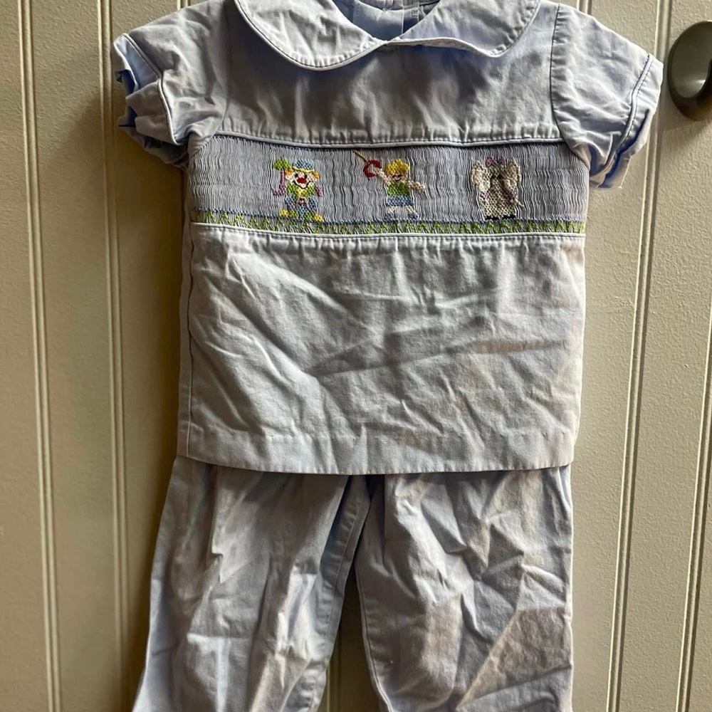Light Blue Smocked clown outfit Top and Pants Set sz 18mths